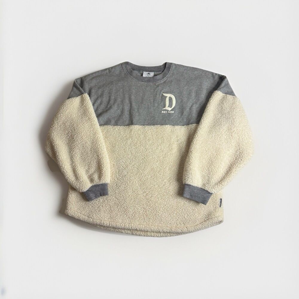Disneyland Spirit Jersey Sherpa Fleece Sweatshirt Gray Beige Large